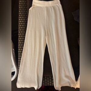 Cream Wide-Leg Knit Pants
